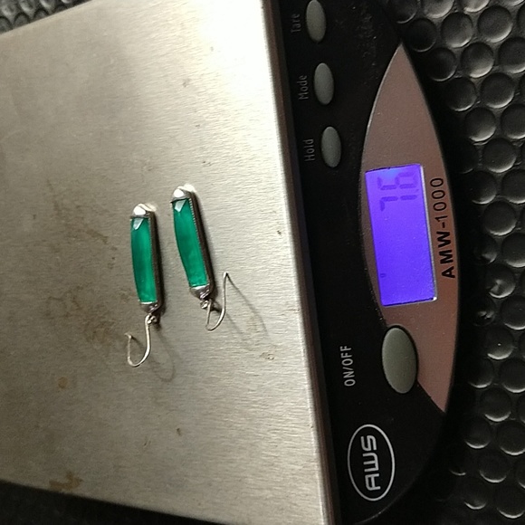 Green stone 925 sterling silver dangle earrings India ys - Picture 5 of 5